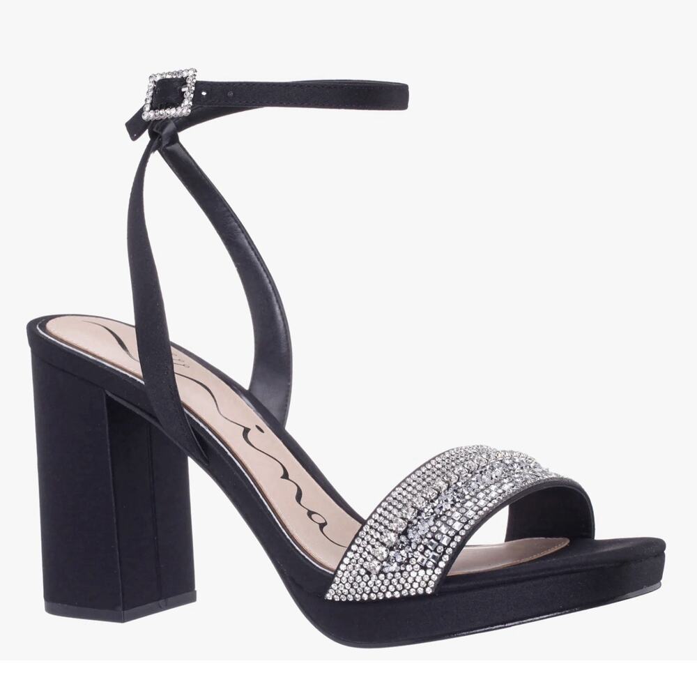 NWOB NINA SOFINA BLACK BLOCK-HEEL PLATFORM SANDALS SIZE 10 SRE